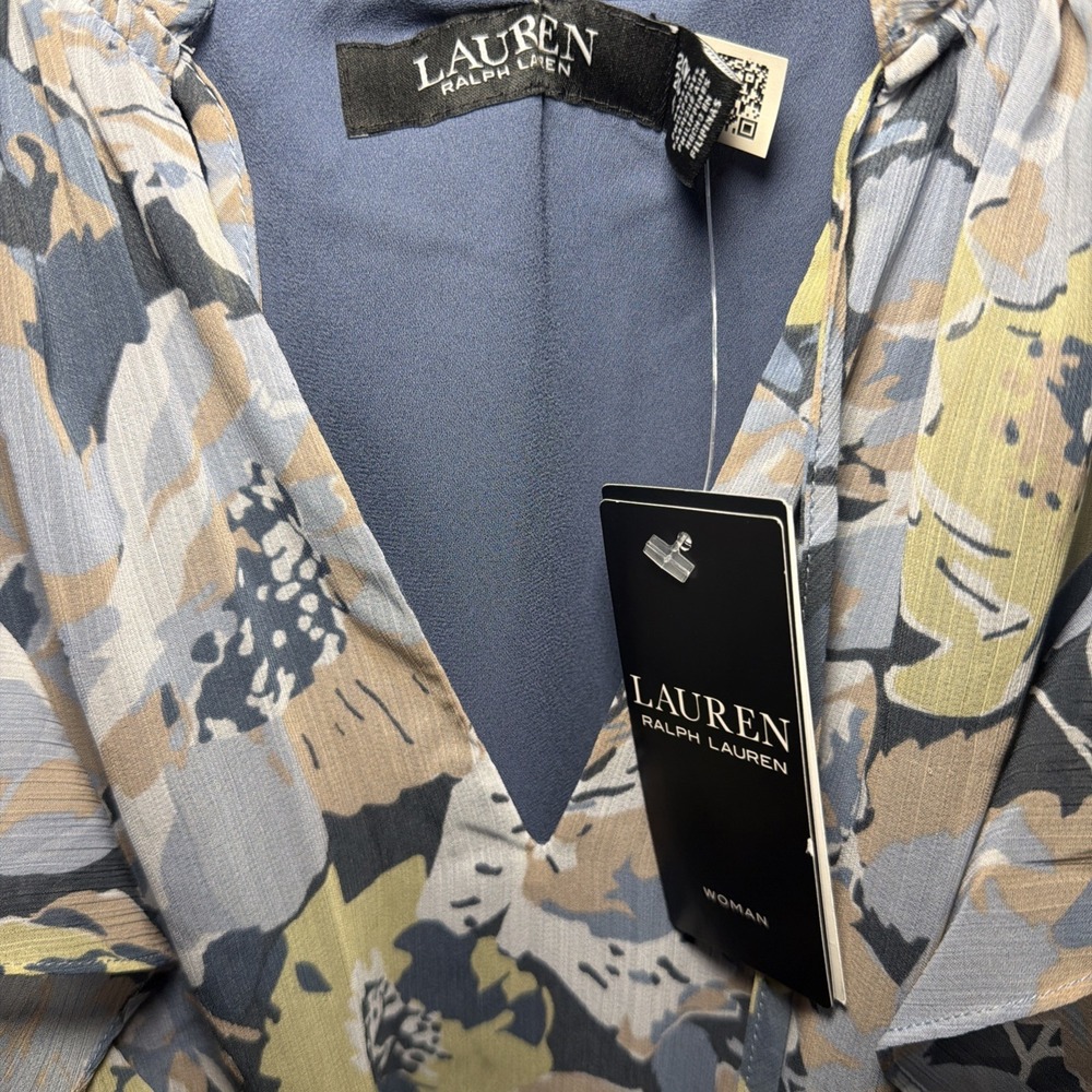 Ralph Lauren Floral Ruffle-Trim Georgette Dress Blue Size 20W NWT - Picture 7 of 11